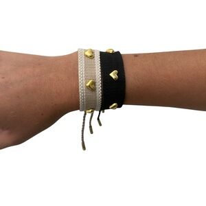 NWT 2 Woven Adjustable Bracelets with Gold Hearts